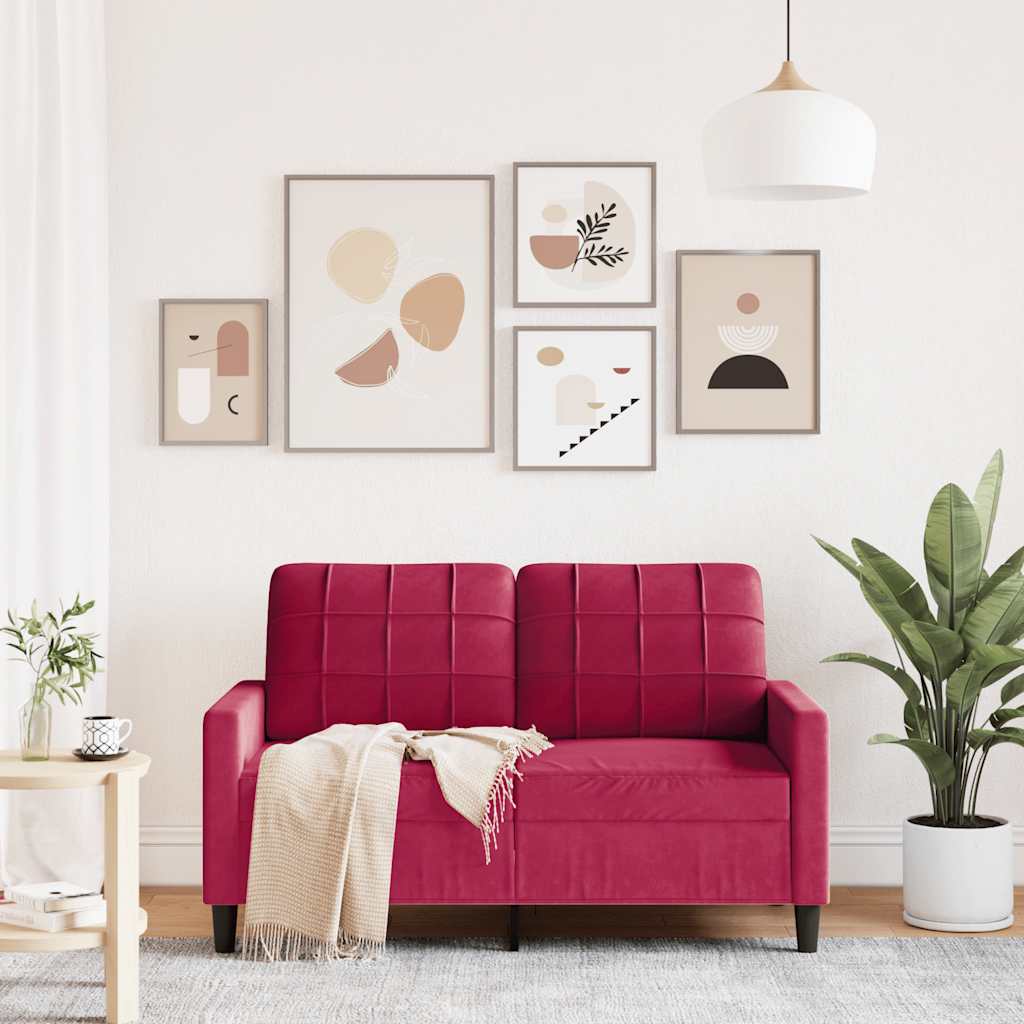 Sofa 2-osobowa, winna czerwień, 120 cm, tapicerowana aksamitem