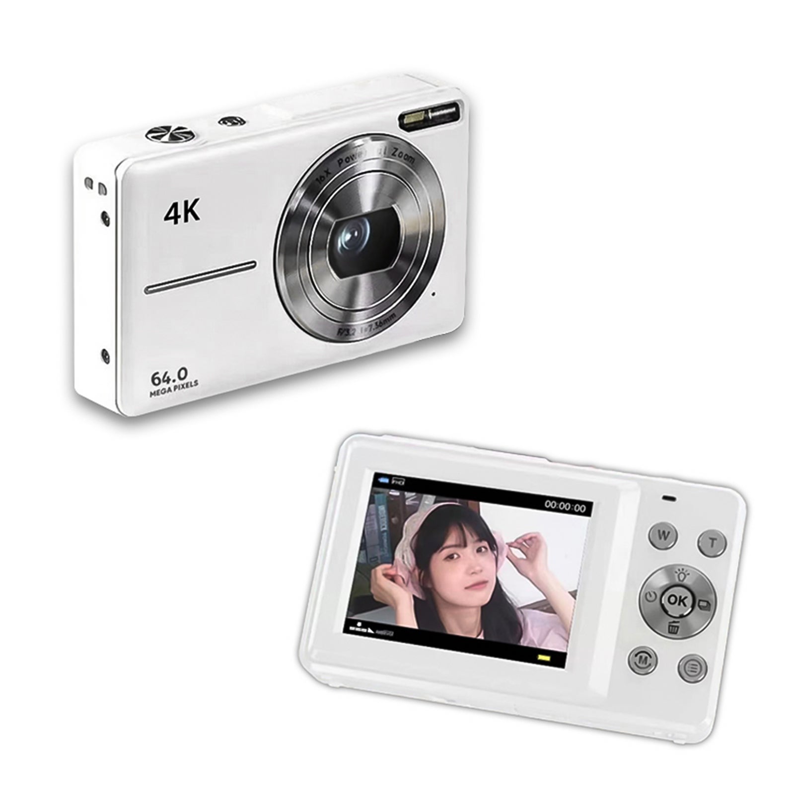 Kamera cyfrowa 4K, kamera wideo 64 MP, ekran 2,88 cala, 18-krotny zoom cyfrowy, wbudowana bateria, karta TF 32 GB