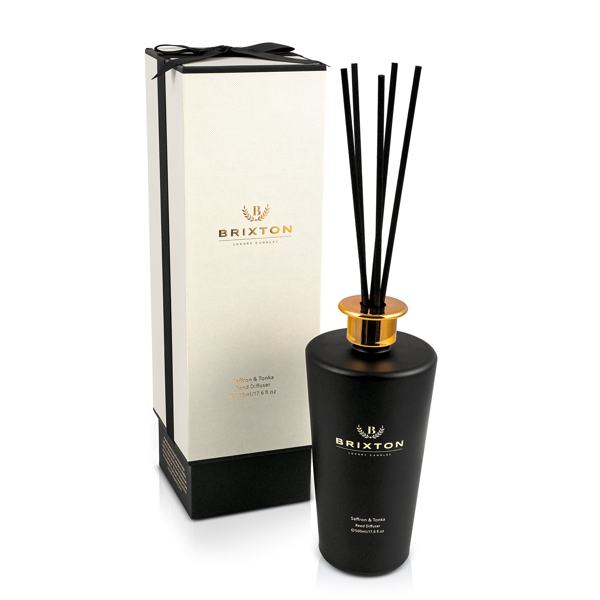 Dyfuzor zapachowy w szkle z patyczkami BRIXTON 500ml Saffron & Tonka