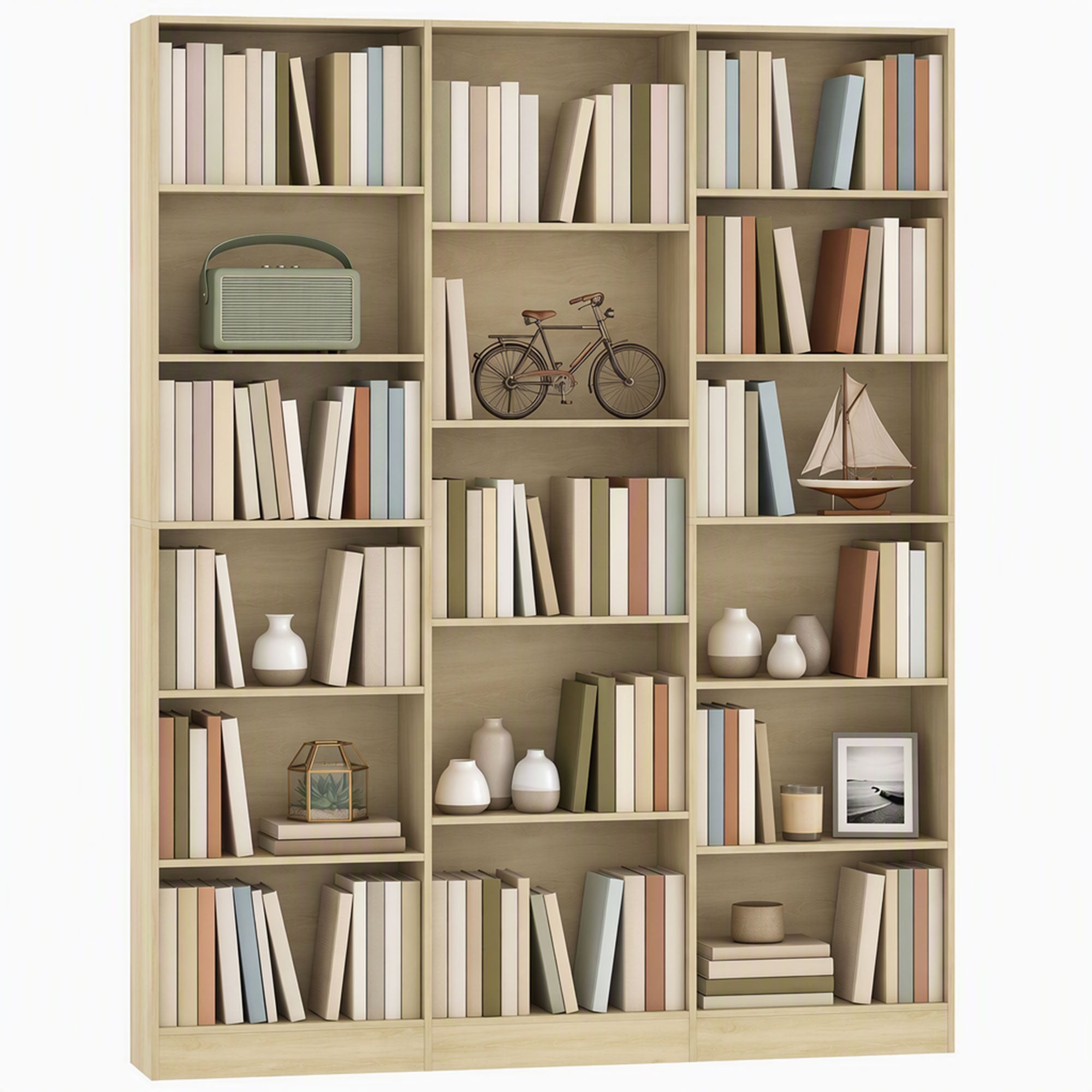 Biblioteka 6-poziomowa, regał z 17 przegródkami i regulowanymi półkami, 149 x 23,6 x 188 cm, dąb