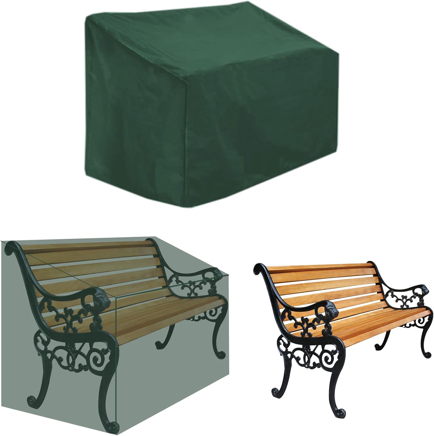 Wodoodporny pokrowiec na ławkę ogrodową dwuosobowy wodoodporny wiatroodporny i odporny na promieniowanie UV tkanina Oxford poliester x x cm zielony