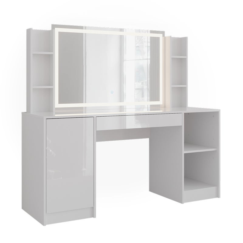 Vicco Stół toaletowy Sherry, Biały/Biały wysoki połysk, 158.2 cm z lusterkiem LED