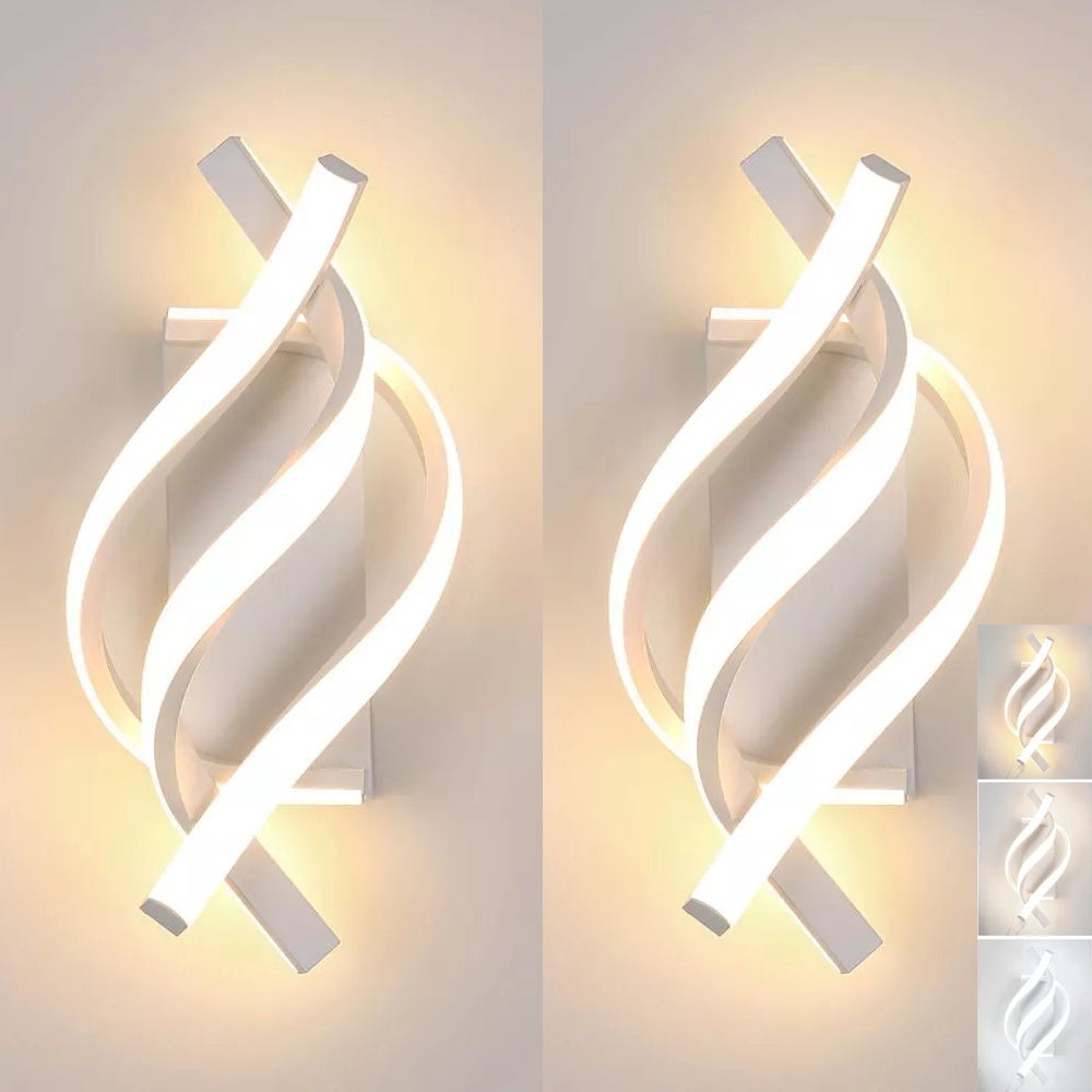 2 szt. kinkietów LED, nowoczesny spiralny kinkiet LED, temperatura 3 barw, kreatywny kinkiet wewnętrzny, biały