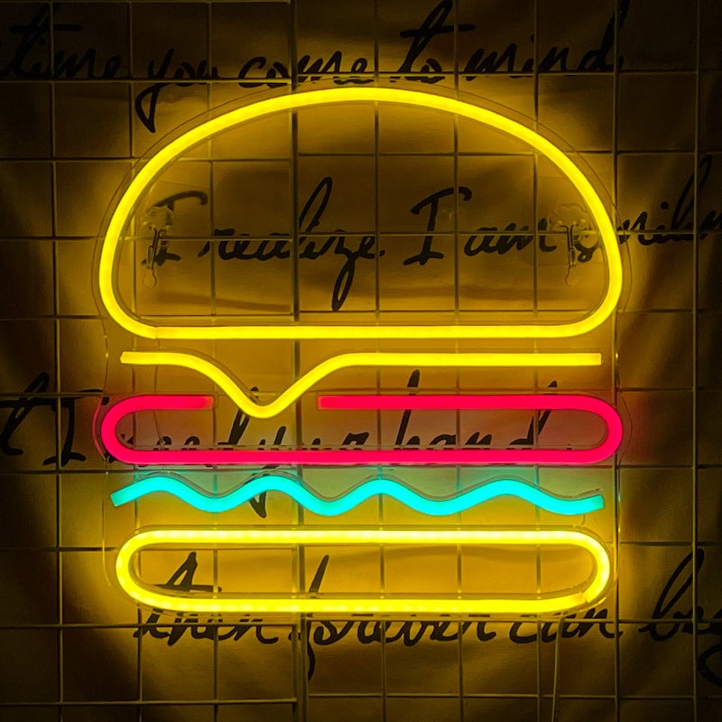 1 szt. neon, hamburger Kinkiet, Dekoracja Świeże światło USB Neon na imprezę Bar Club Urodziny, 35 * 35 cm