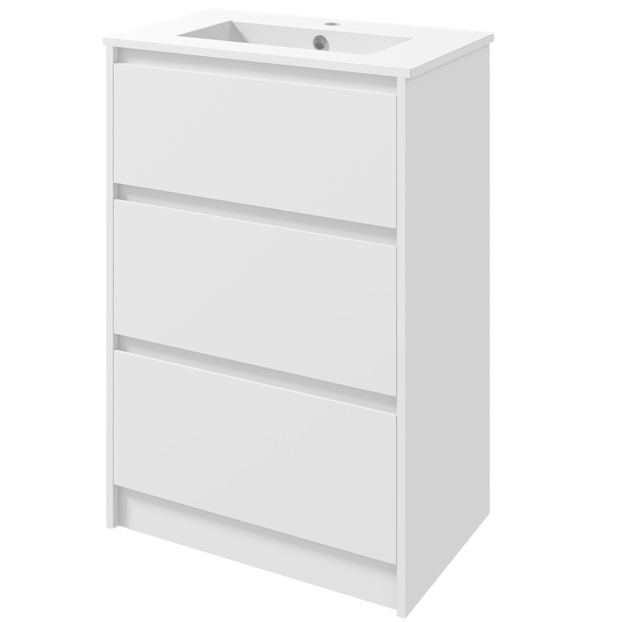 Szafka łazienkowa z 2 szufladami i ceramiczną umywalką, 61 x 37 x 88 cm, lakierowana na biało z połyskiem