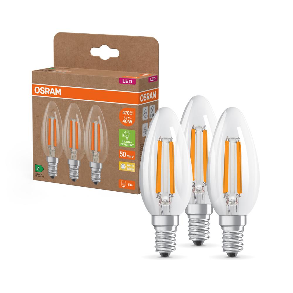 3x Żarówka LED B35 Świeczka E14 2.2 W = 40 W 470lm 2700K Ciepła biel 330st. 214lm/ W CLASSIC ENERGY EFFICIENCY Osram