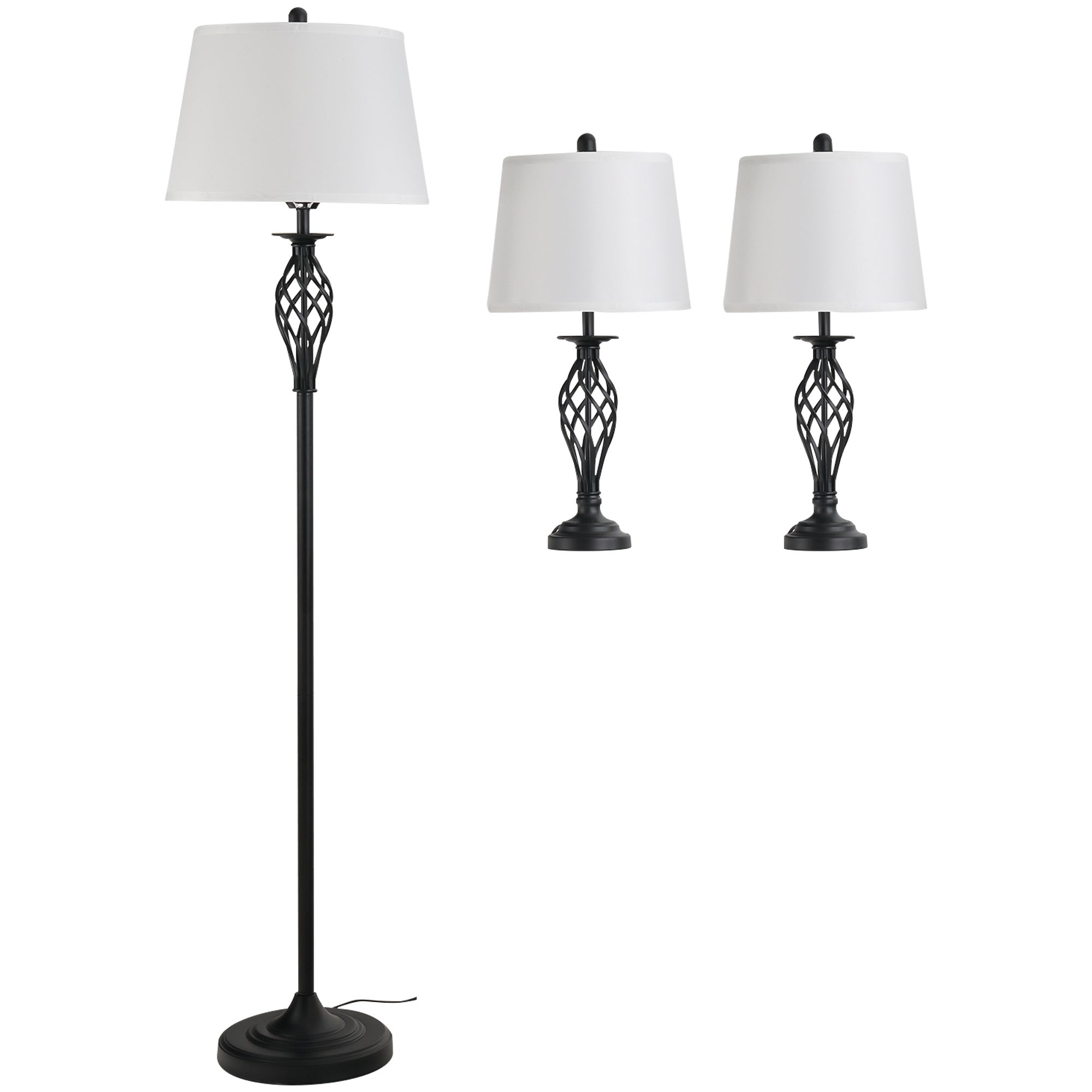 Zestaw 3-częściowy: 1 lampa podłogowa i 2 metalowe lampy stołowe, styl vintage, żarówki E27, czarno-białe