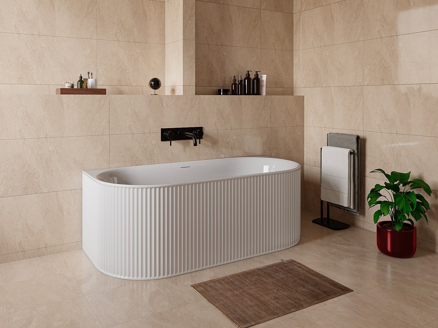Wanna wolnostojąca przyścienna ryflowana - 240 l - 170 x 80 x 60 cm - Biały mat - Akryl - BARBORI
