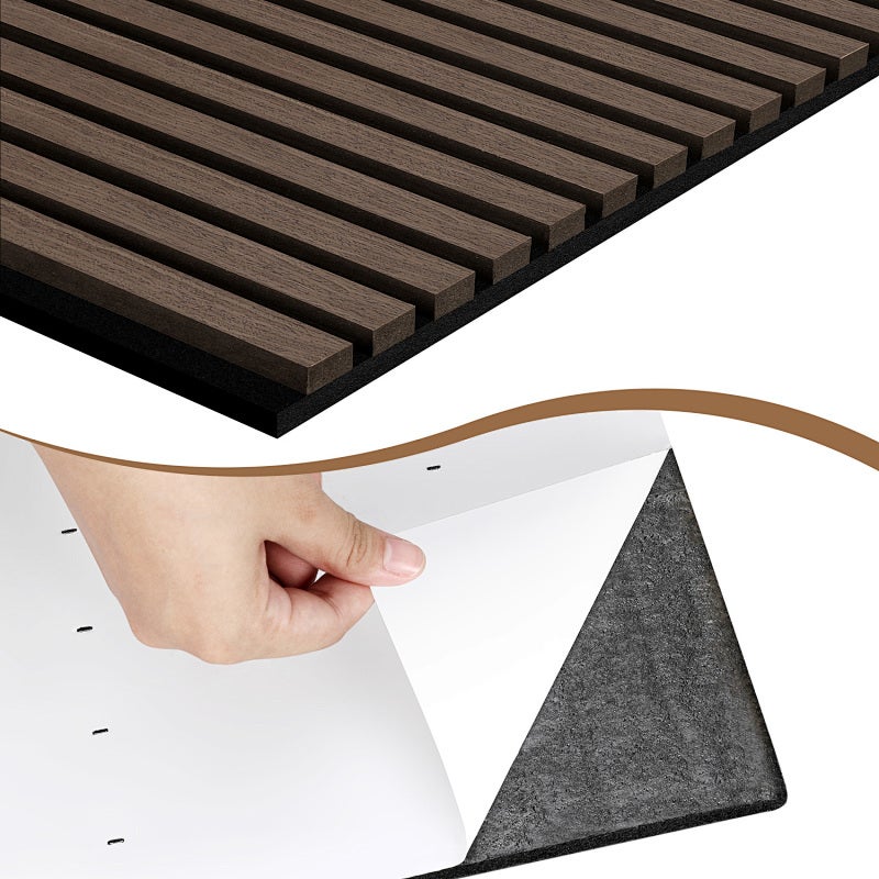 Zestaw 2 paneli akustycznych samoprzylepnych Ciemny orzech 120x60 cm, lamele ścienne MDF na filcu