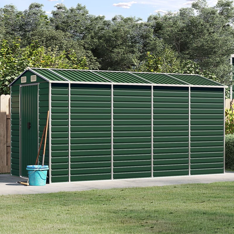 vidaXL Szopa ogrodowa, zielona, 191x385x198 cm, stal galwanizowana