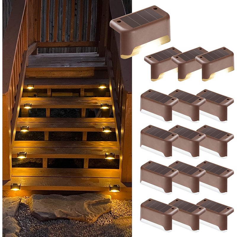 Zestaw 16 zewnętrznych lamp solarnych na schody - Wodoodporne - Oświetlenie LED do zewnętrznych schodów, stopni, ogrodzeń, podwórek, tarasów, rynien