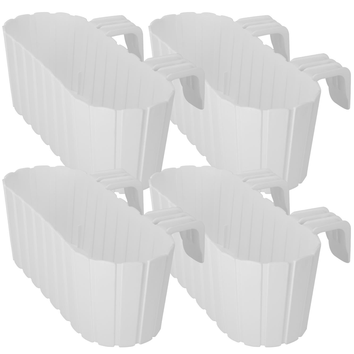 Doniczka Balkonowa na Balustradę - 40 x 15 x 15 cm - Skrzynka Plastikowa na Balkon - Owalna - Rustykalna - Biała - Zestaw 4 SZT KOTARBAU