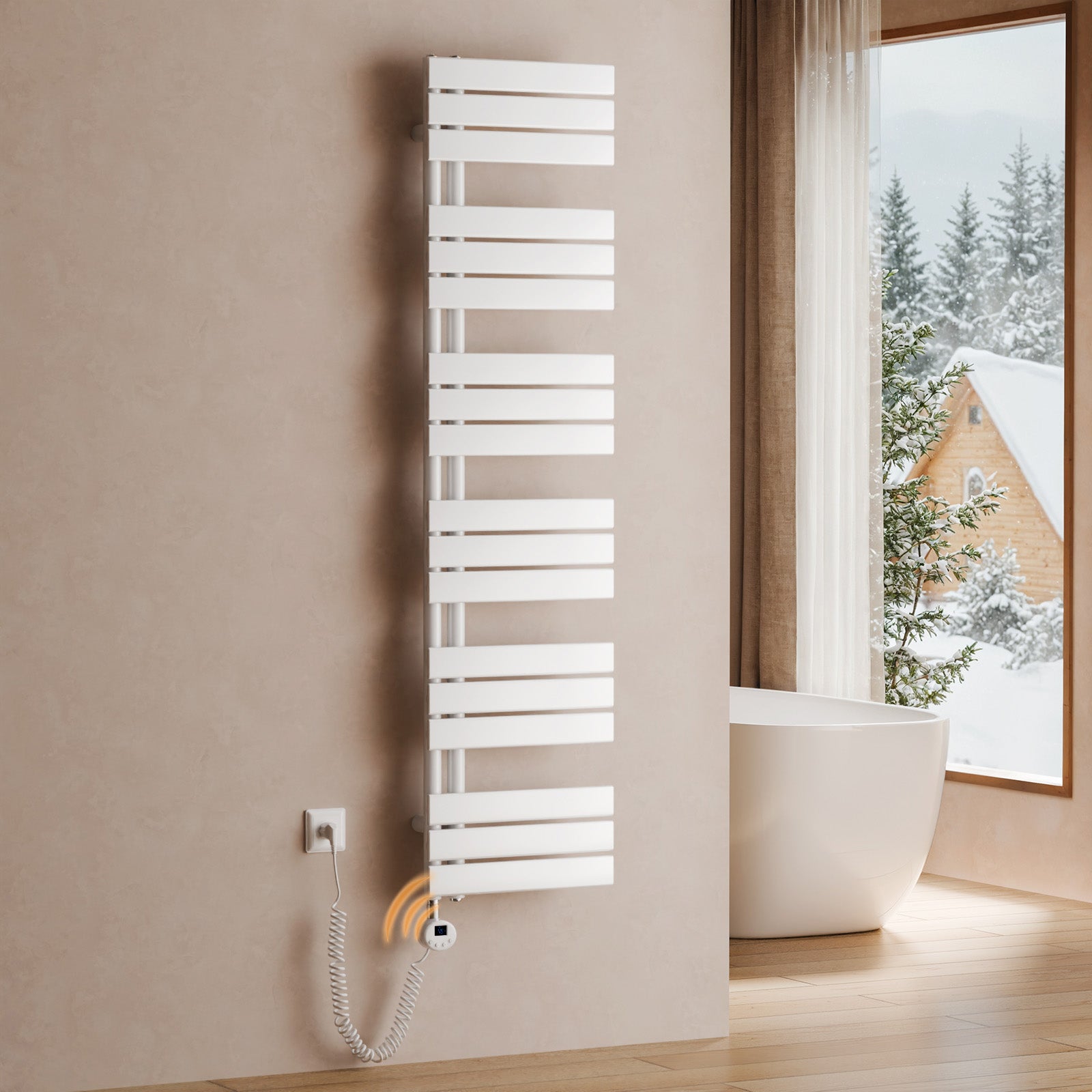 Grzejnik łazienkowy elektryczny WiFi 159,9 × 40 cm, 800 W, biały, z inteligentnym termostatem i sterowaniem przez aplikację - S'AFIELINA