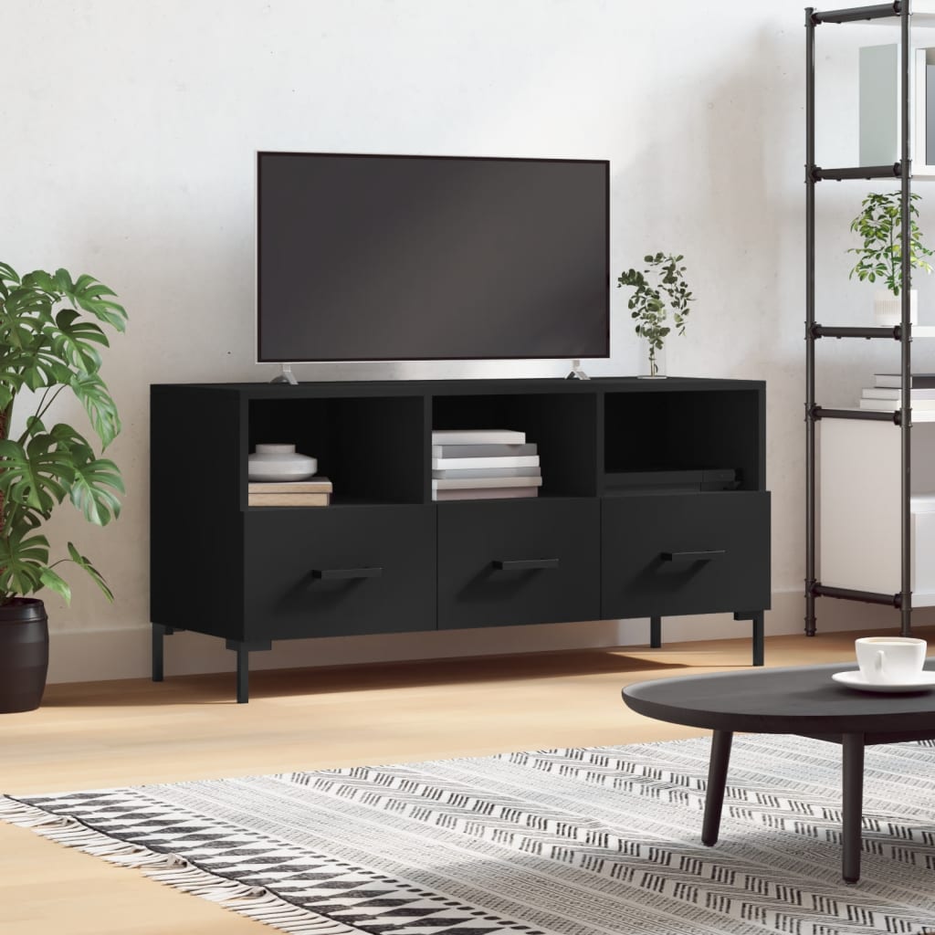 Szafka pod TV, czarna, 102x36x50 cm, materiał drewnopochodny