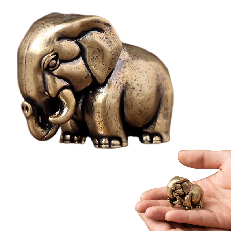 Miniaturowa ozdoba w kształcie zwierzęcia z litego metalu, wykonana z mosiądzu, do dekoracji wnętrza biurka [Trzy afrykańskie skarby/słoń 4 * 2,8 * 1,