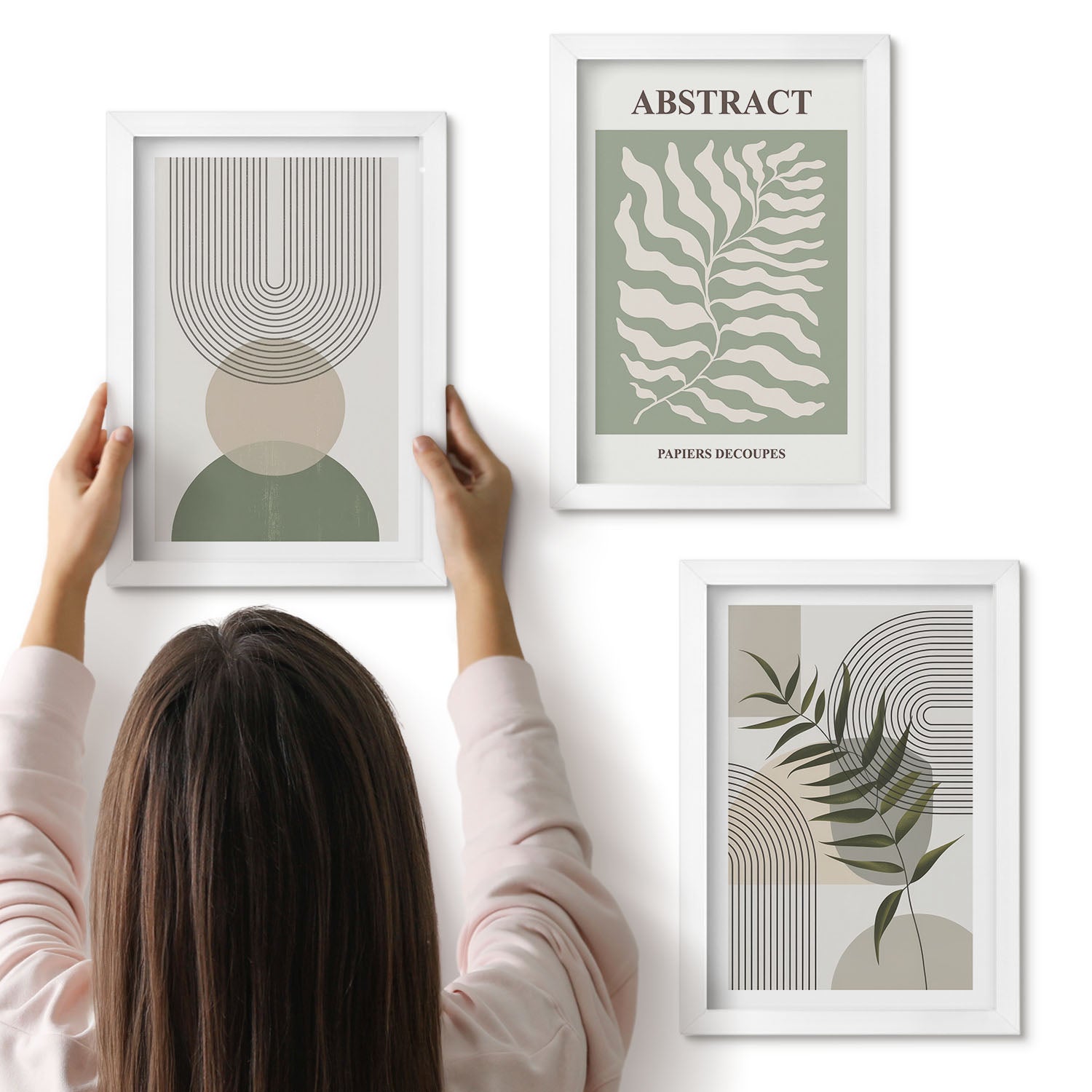 Galeria ścienna 3-częściowy komplet obrazów w białych ramach - Botaniczne abstrakcje styl boho rustykalny - ArtPrintCave