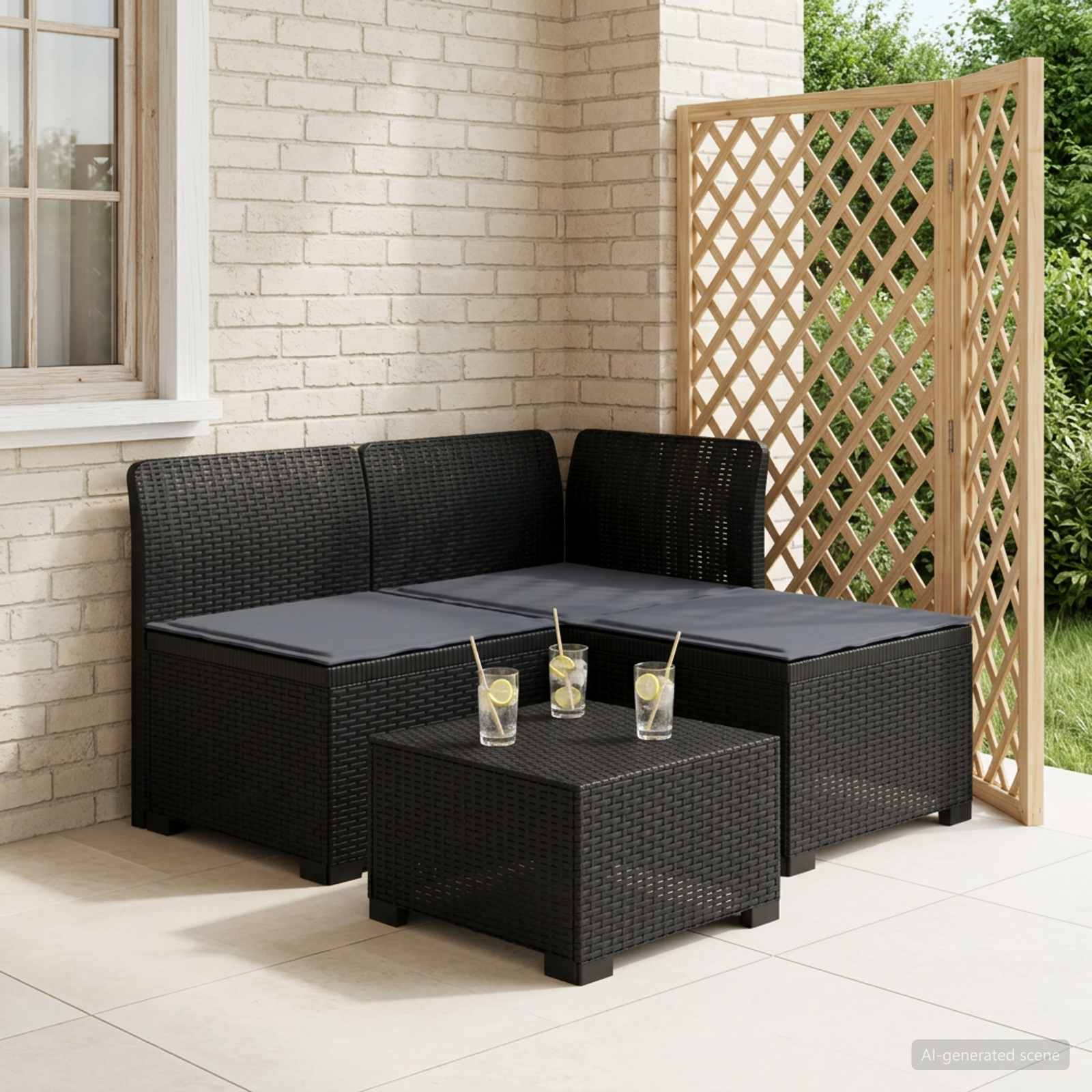 Sofa ogrodowa 3-osobowa z poduszkami w rattanowym wyglądzie PP vidaXL