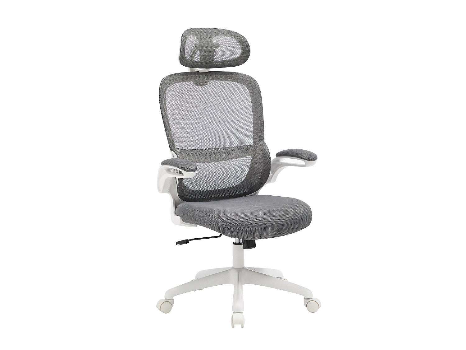 Fotel biurowy ergonomiczny z zagłówkiem - Tkanina - Szary i biały - NIRANO