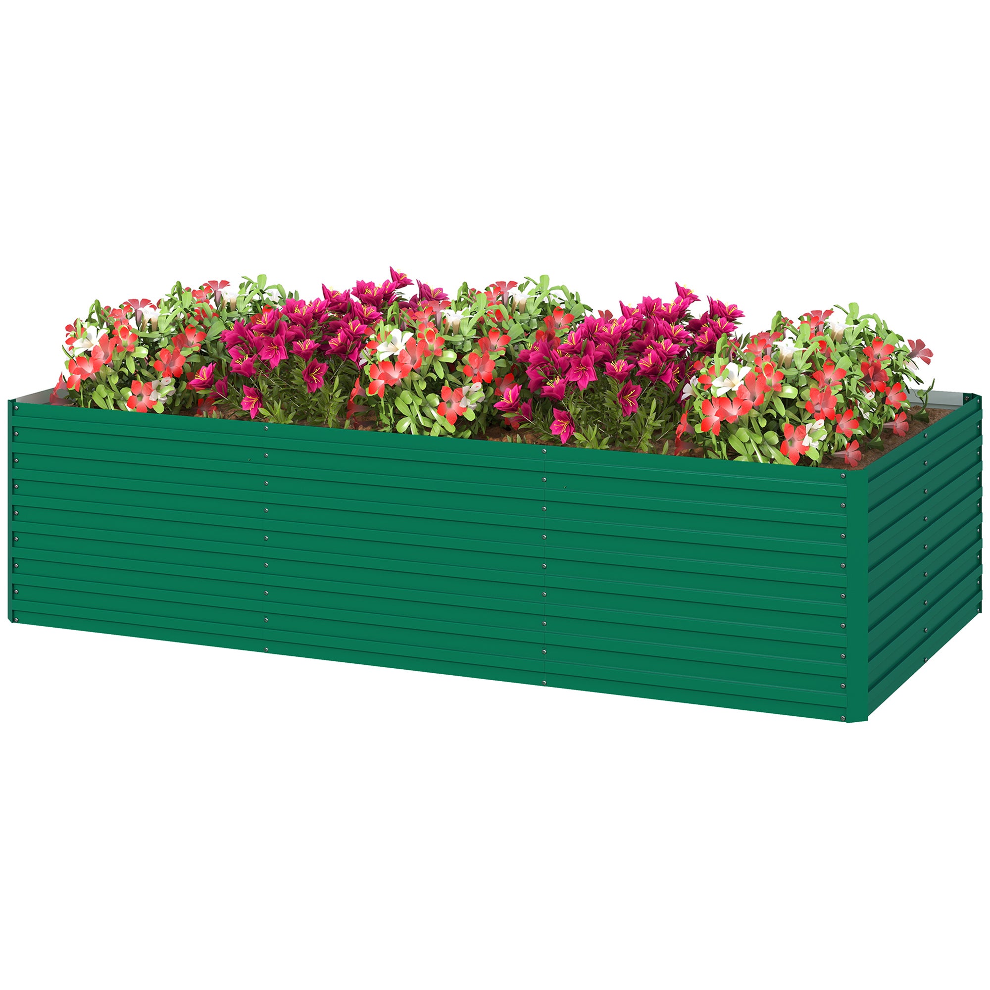 Prostokątna ocynkowana podwyższona donica do użytku na zewnątrz - otwarte dno - 240 x 120 x 60 cm, zielona