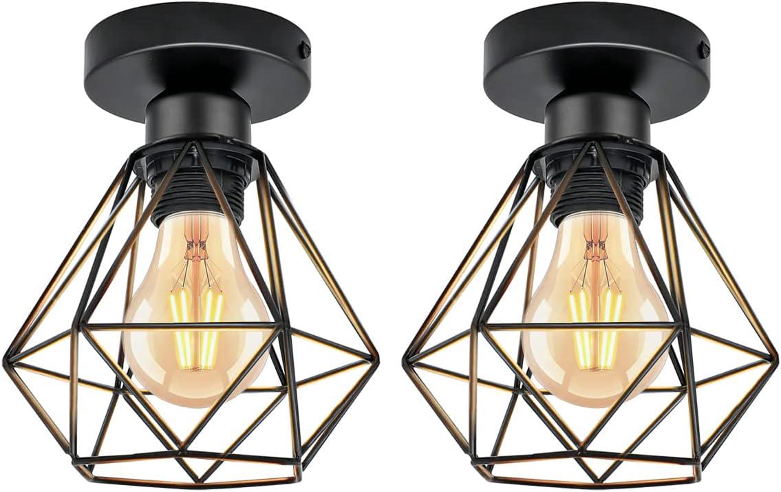Przemysłowy żyrandol E27, lampa klatkowa z metalu w stylu vintage (2 sztuki), lampa wisząca w stylu retro do salonu, kuchni, restauracji, kawiarni lub