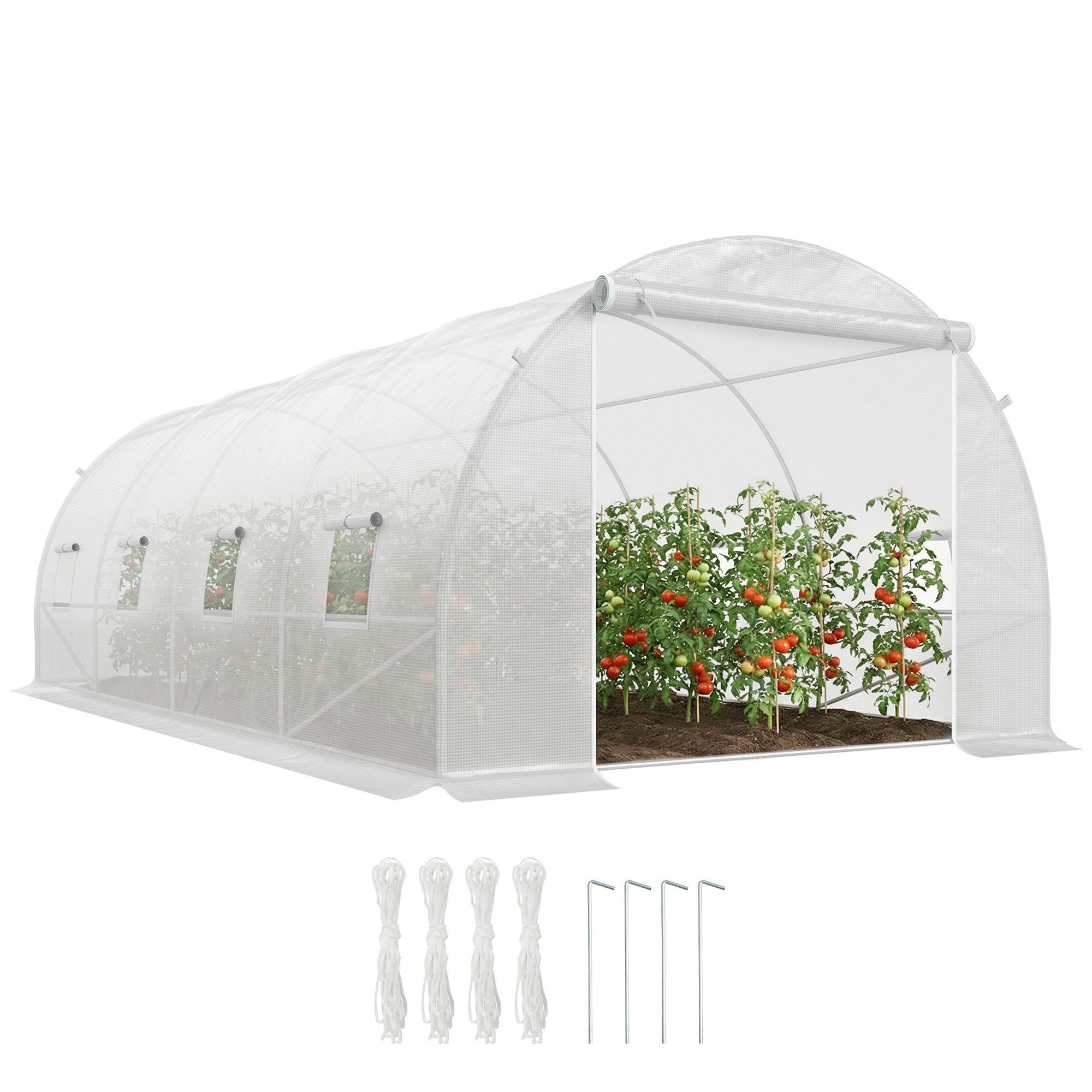 Szklarnia tunelowa, powierzchnia użytkowa 18 m², 6 m dł. x 3 m szer. x 2 m wys., wzmocniona rama rurowa 24 mm, 8 okien, kolor biały