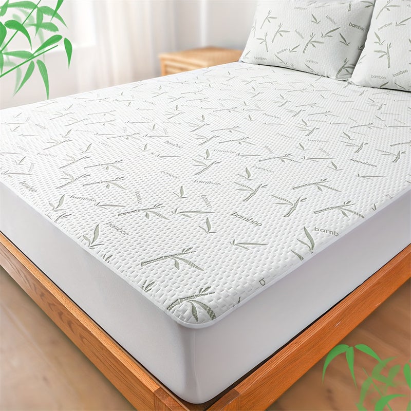 Ochraniacz na materac z włókna bambusowego, chłodzące i oddychające nakrycie łóżka, możliwość prania w pralce, elegancki dodatek do sypialni, 90 x 200