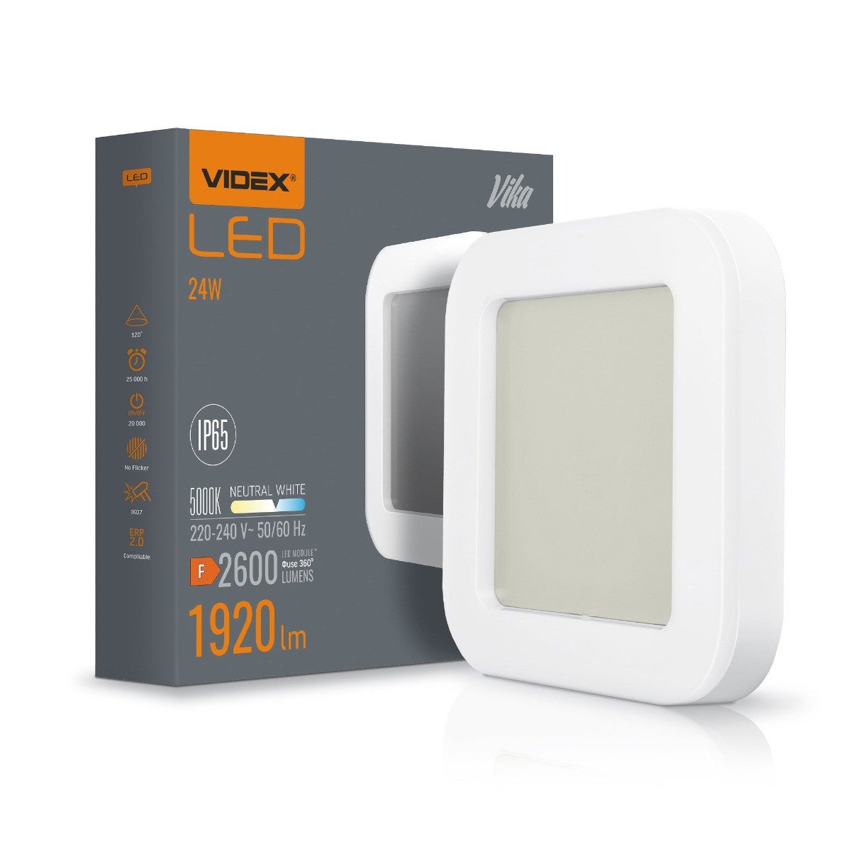 Lampa sufitowa zewnętrzna VIKA LED 24 W Neutralna biel 2600lm biała wym:32x32x5cm IP65 Videx