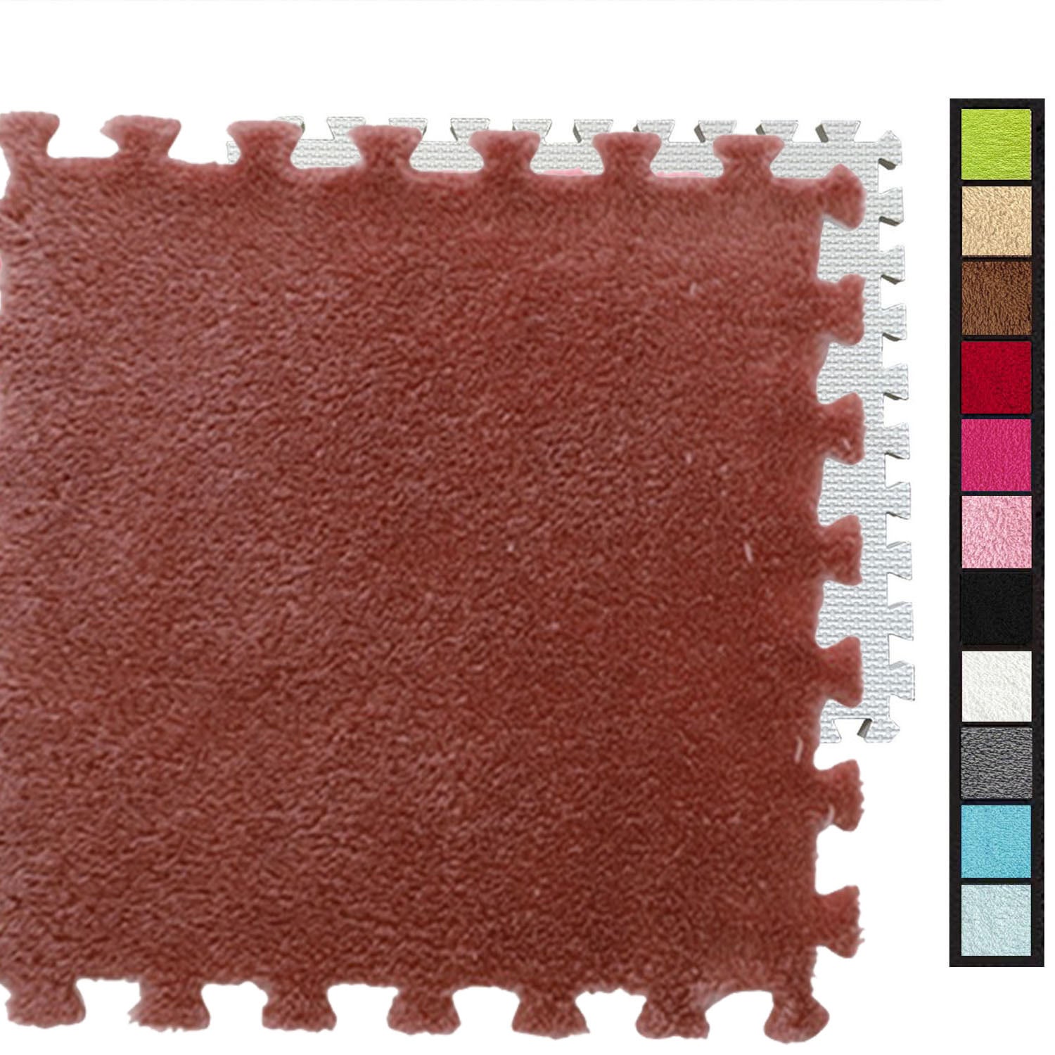 24 płytki dywanowe łączone, miękkie piankowe maty 30 x 30 cm z obramowaniem, dywan do sypialni, dywan do salonu (czerwony)