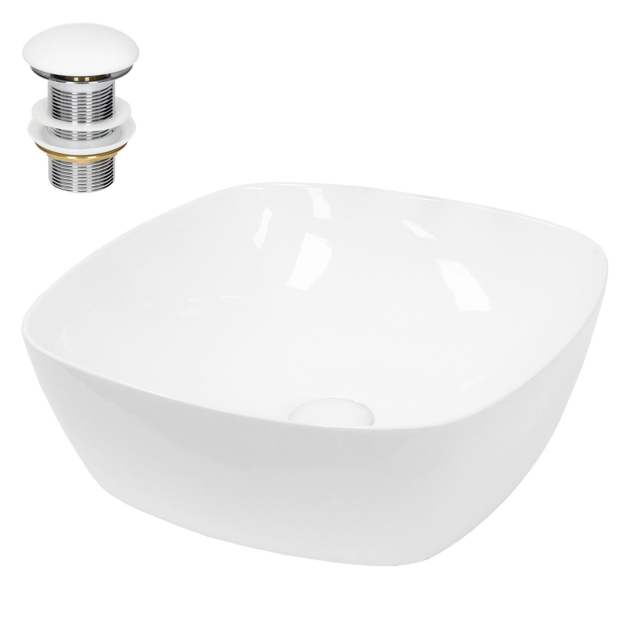 ECD Germany Umywalka Umywalka ceramiczna Ø 405x140 mm Biala wraz z zestawem odplywowym do umywalki bez przelewu Umywalka nablatowa Umywalka nablatowa