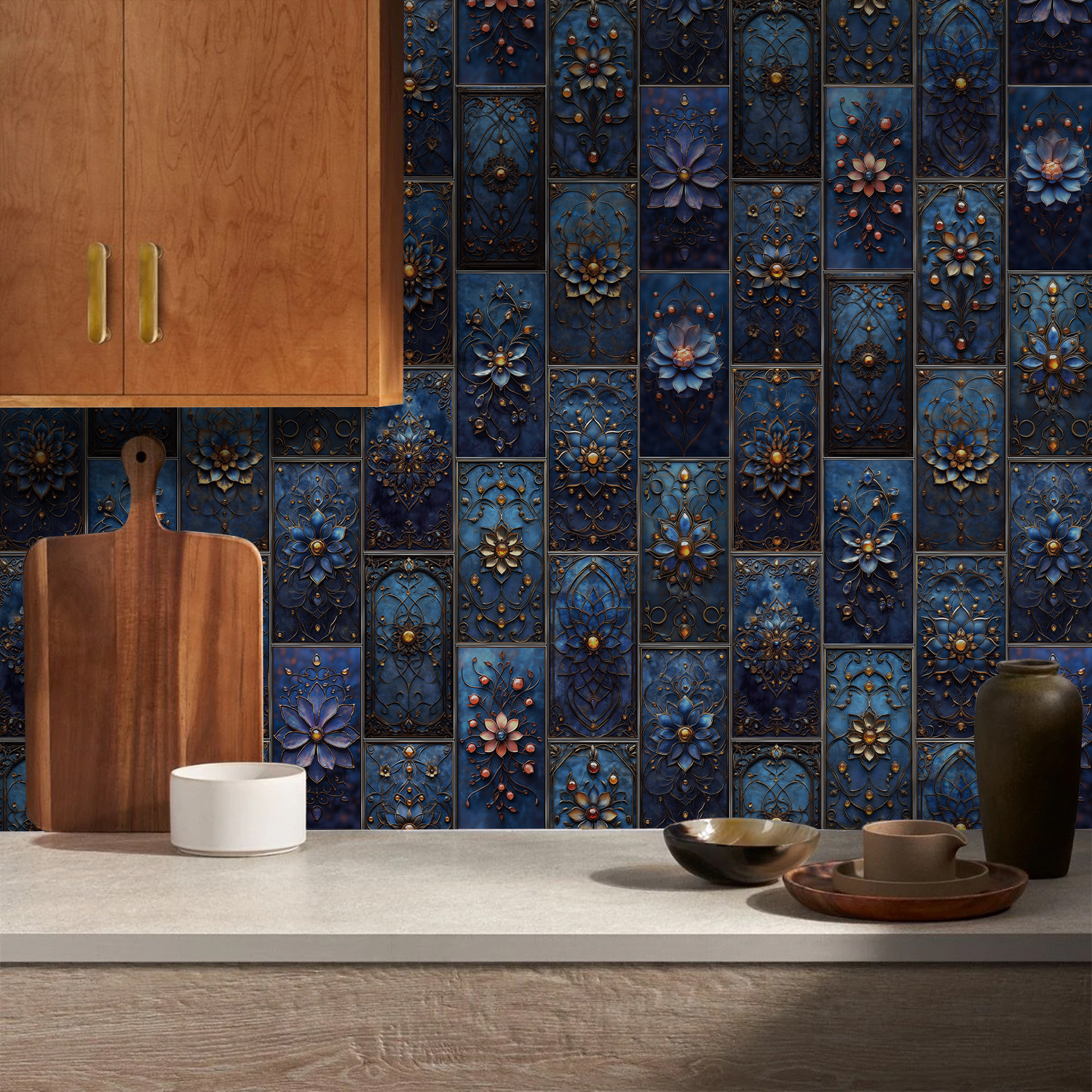 Zestaw samoprzylepnych paneli ściennych panele backsplash z grubego PVC wodoodporne naklejki ścienne płytki ścienne z wytłoczeniem x cm