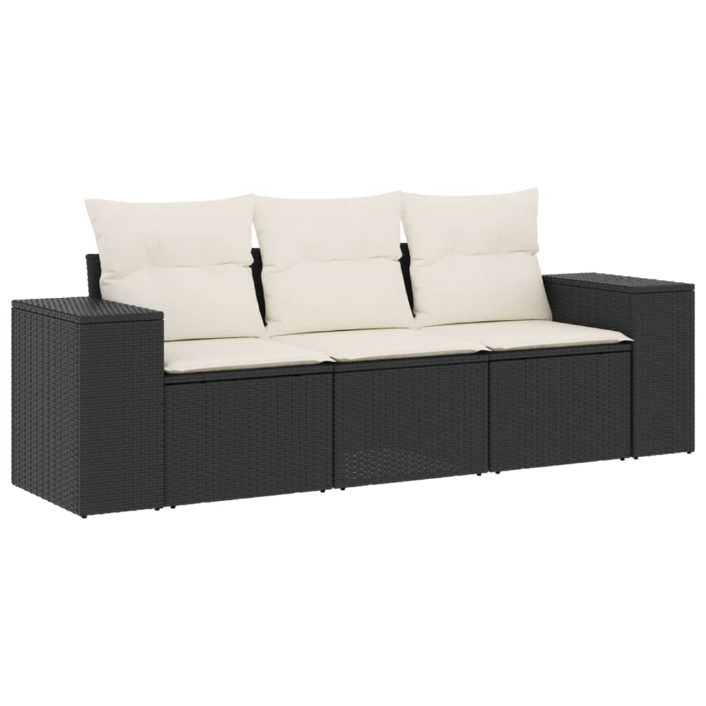 Sofa Ogrodowa Modułowa 3-Osobowa Technorattan Czarna z Poduszkami na Taras