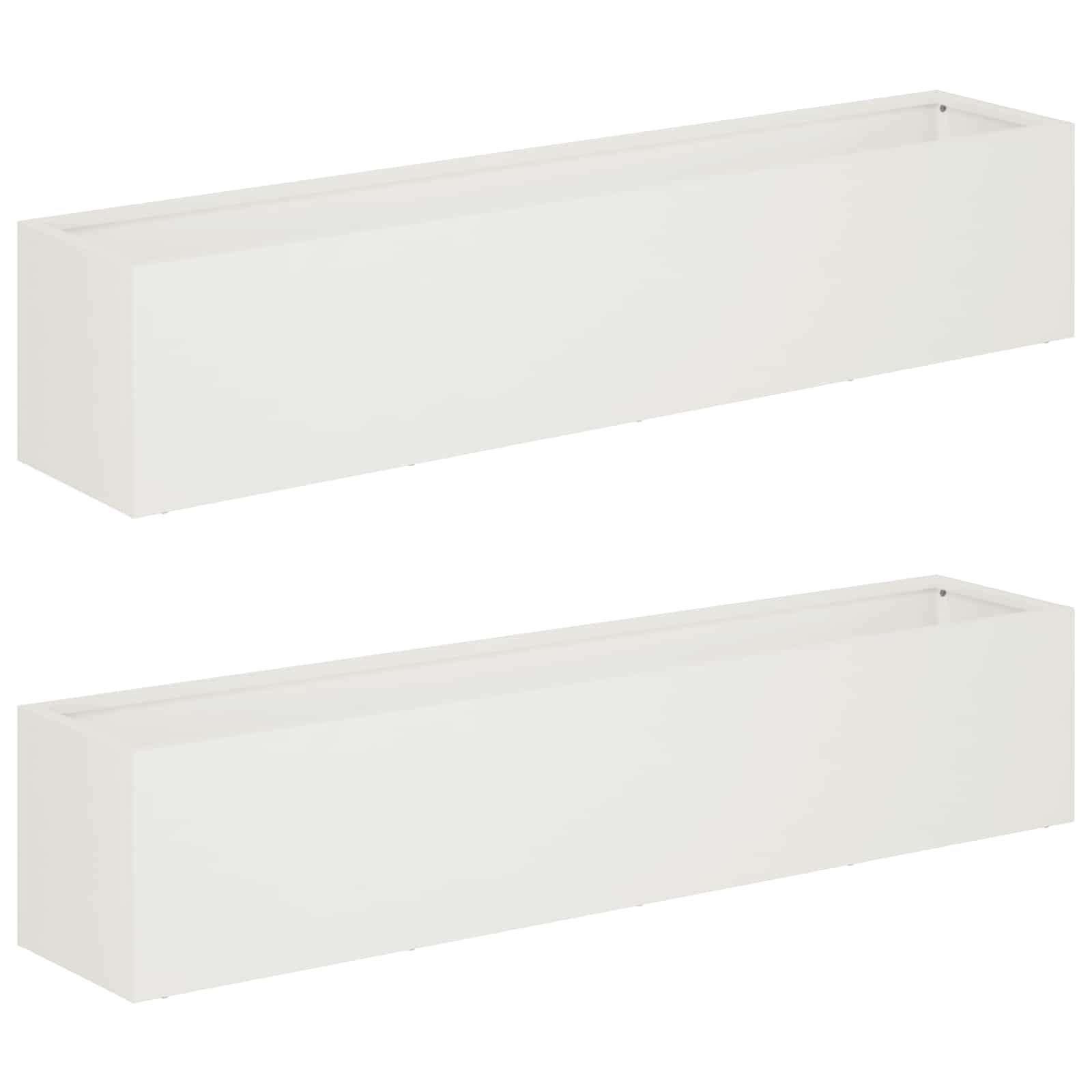 2x Donica Ogrodowa Stalowa 80x20x20 cm Biała na Taras na Balkon na Kwiaty