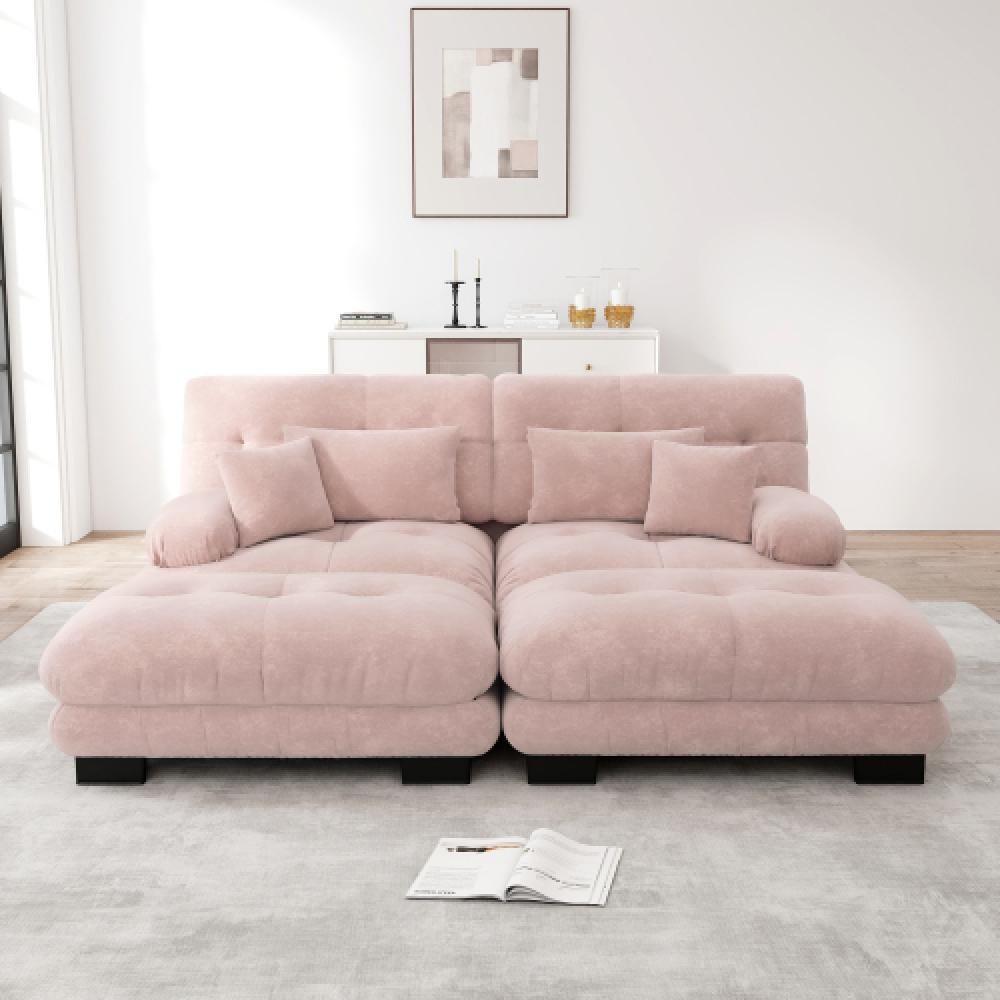 Narożna sofa Cloud do salonu, podwójna sofa z tkaniny szenilowej z 2 poduszkami lędźwiowymi i 2 poduszkami dekoracyjnymi, rama z litego drewna