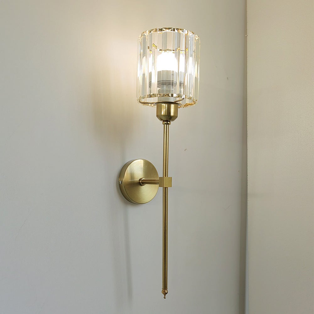 1 lampa ścienna z przezroczystego złotego kryształu, prosta lampa ścienna do łazienki, odpowiednia do sypialni, przedpokoju, bez źródła światła