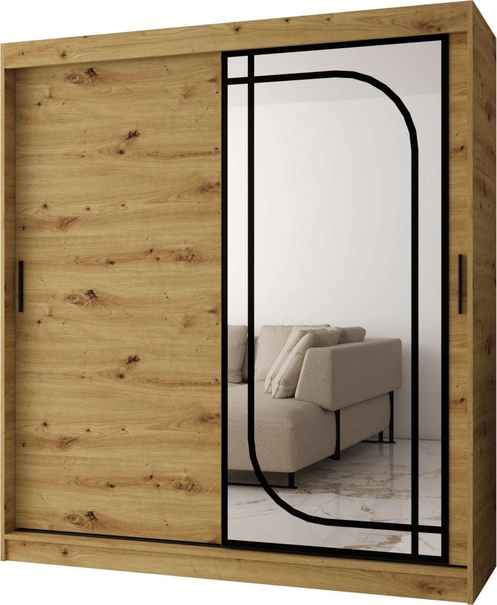 Szafa przesuwna z lustrem ALABAMA 180 x 62 x 200 artisan + u. czarny