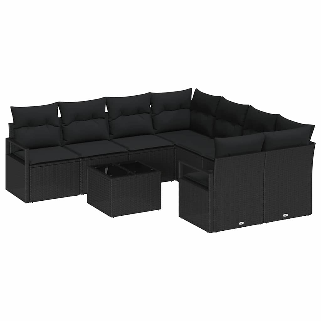 Zestaw Sof z poduszką z przechowywaniem 9 pcs Czarny polirattan