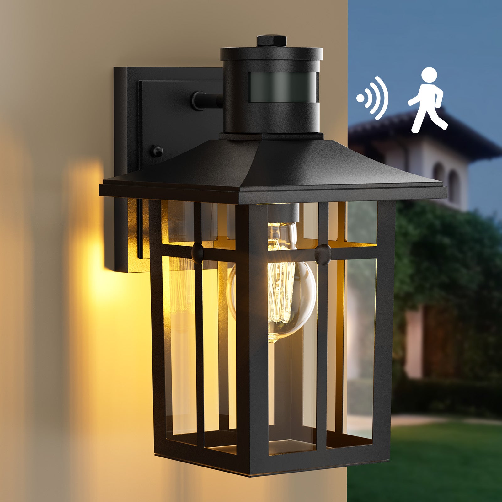 Kinkiety zewnętrzne ogrodowe retro z odlewanego ciśnieniowo aluminium, IP44, z czujnikiem ruchu, E27, do ogrodu, garażu i na ganek