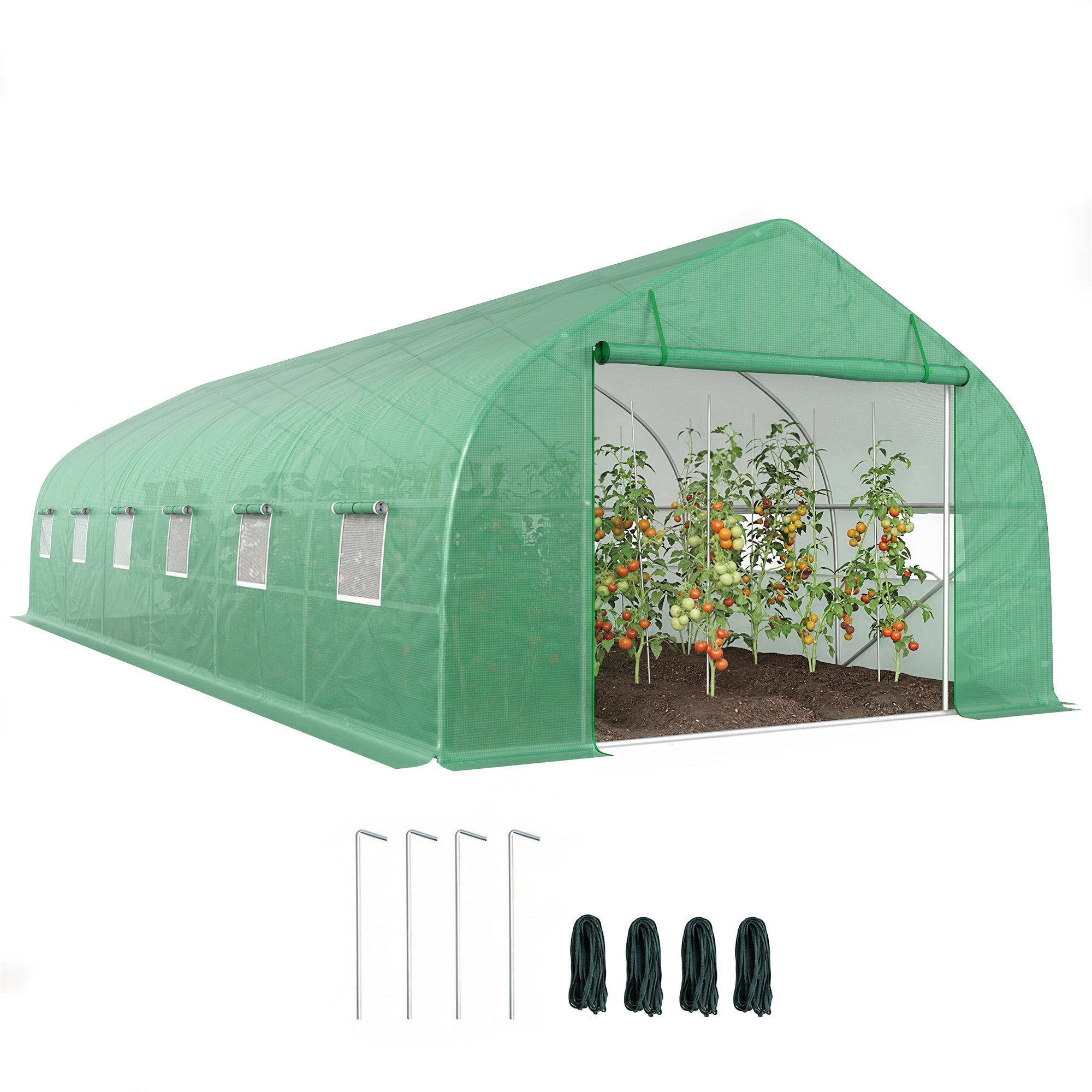Large-sized ogrógł. szklarnia tunelowa z PE folia, stalowa rama, zwijany drzwi i 12 okna, 8 x 3 x 2 m, zielony