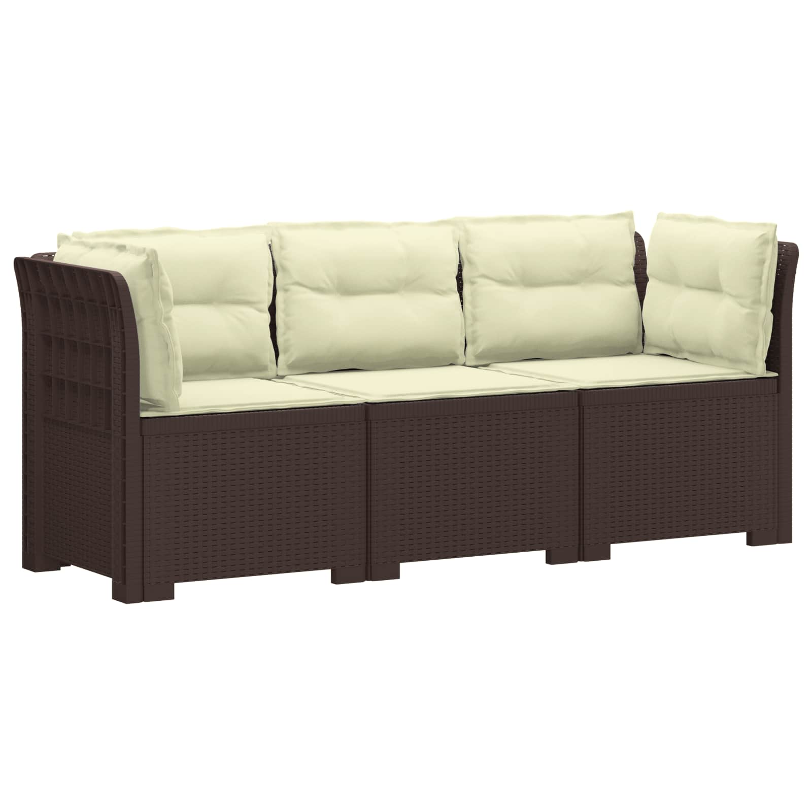 Sofa Ogrodowa Modułowa 3-Osobowa Plastikowa Brązowa z Poduszkami na Taras