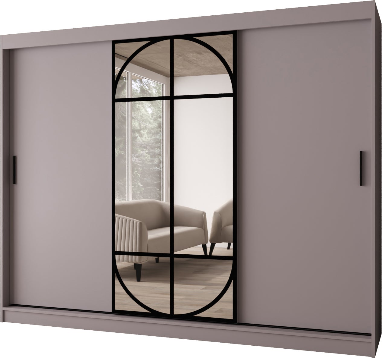 Szafa przesuwna z lustrem LUGO 250 x 62 x 200 kaszmir + u. czarny