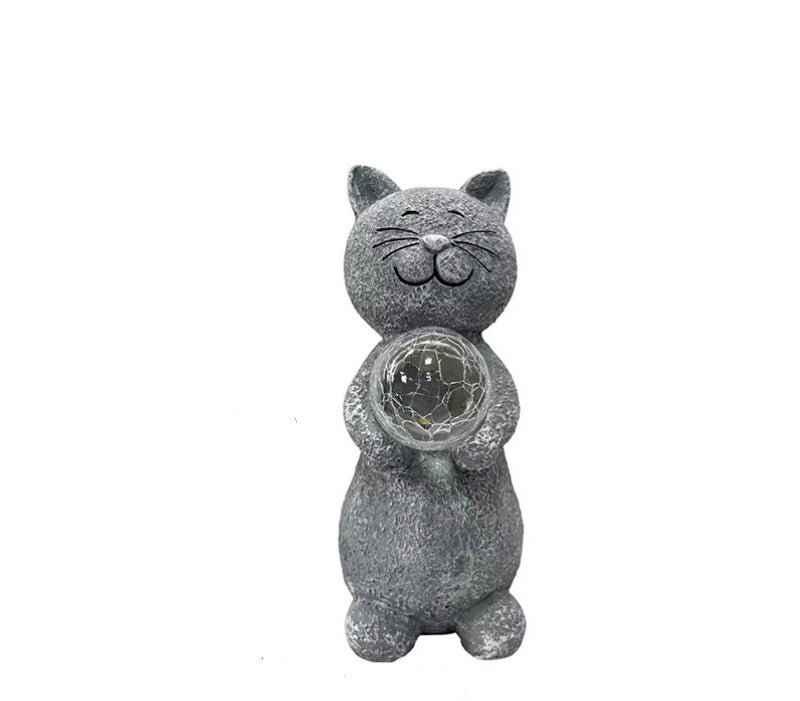 Figurka kota, dekoracja ogrodowa z kulą solarną, szara, wys. 26 cm