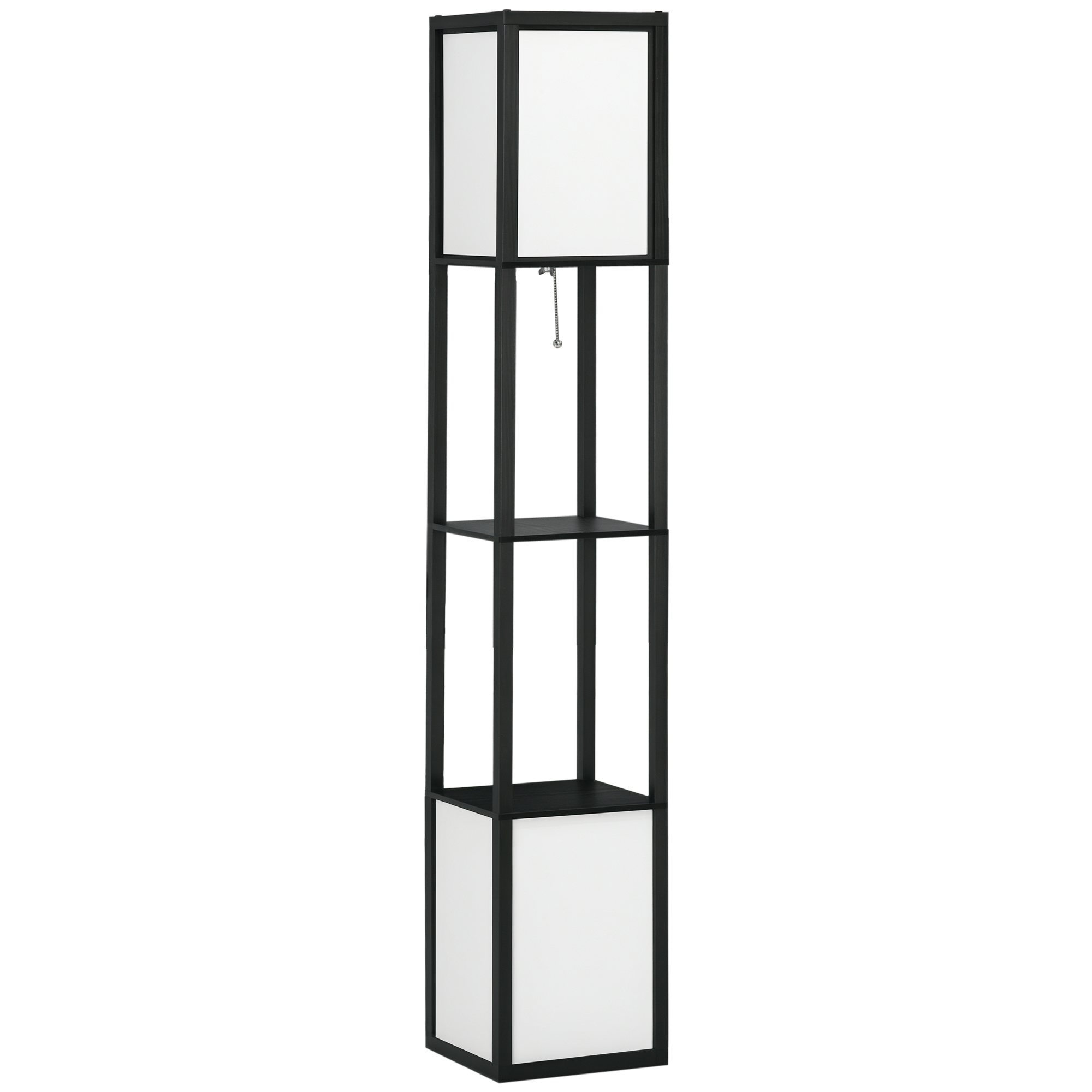 Drewniana lampa podłogowa z półką na żarówkę E27, max. 40W, lampa nowoczesna, 26 x 26 x 156 cm, czarno-biała