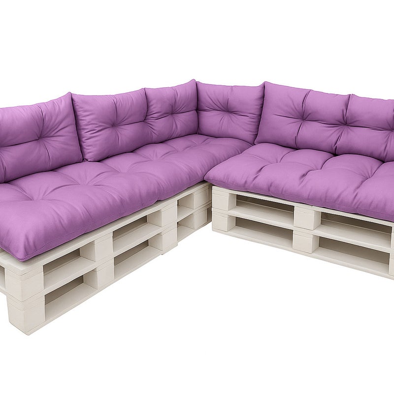 Komplet poduszek ogrodowych na palety 3x120x60cm 3x120x40cm + 60x40cm, wygodne poduszki na meble z palet fioletowe