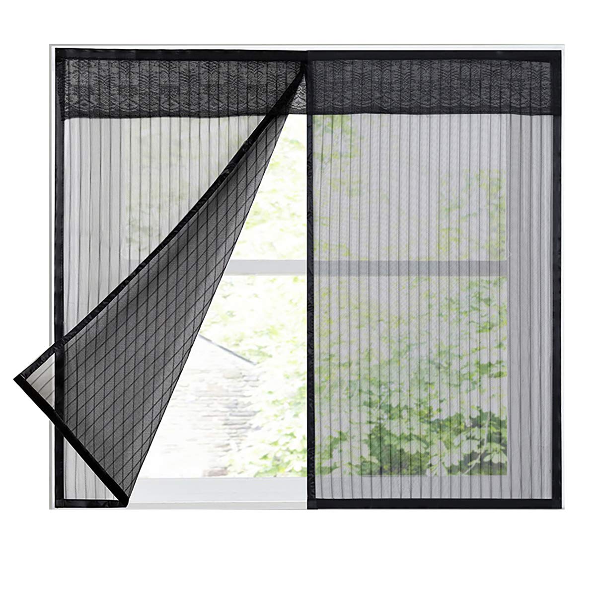 Samoprzylepna magnetyczna moskitiera, moskitiera na rzepy bez perforacji, 140 × 150 cm, czarna