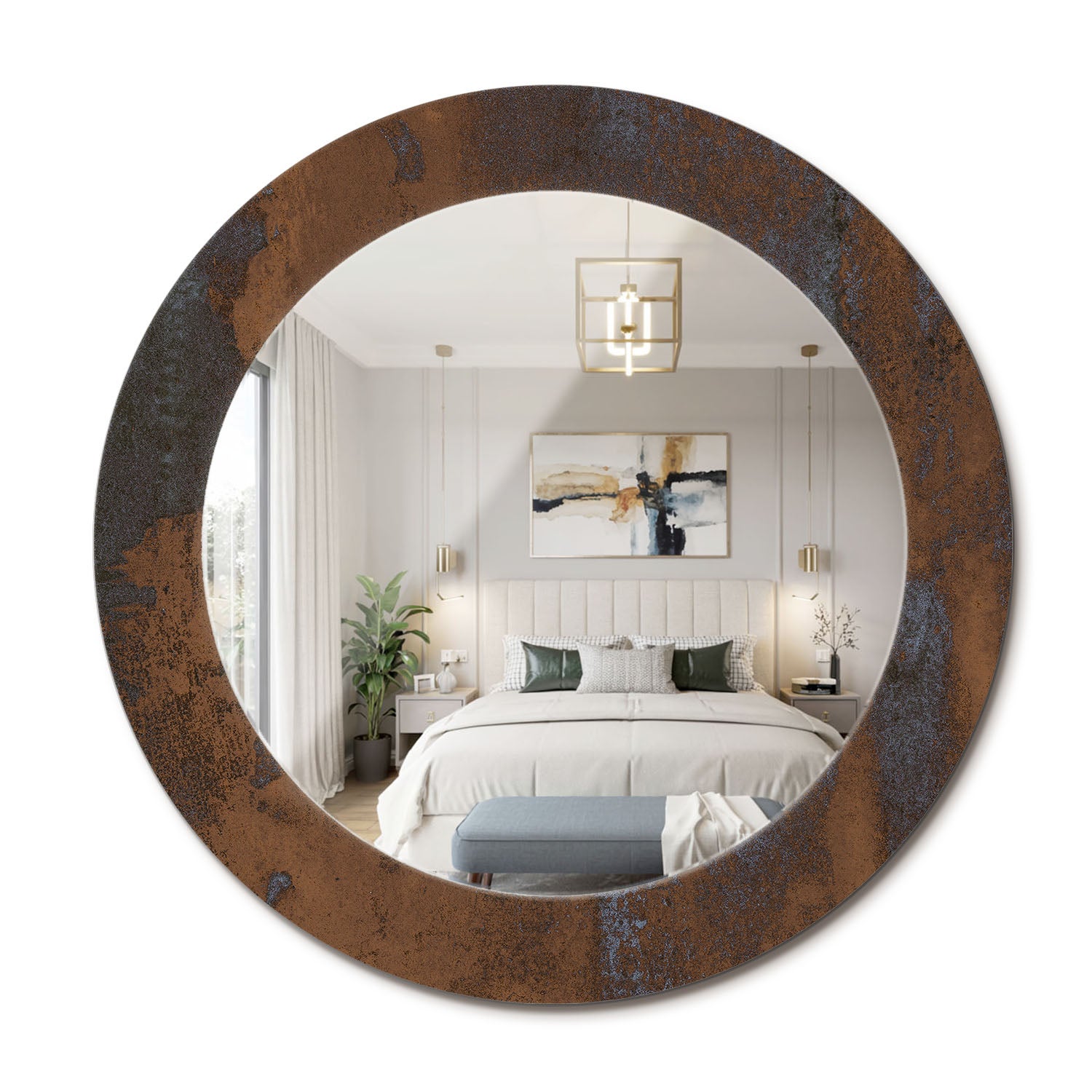 Okrągłe lustro designerskie z hartowanego szkła Metaliczny rustykalny - 60 cm - ArtPrintCave