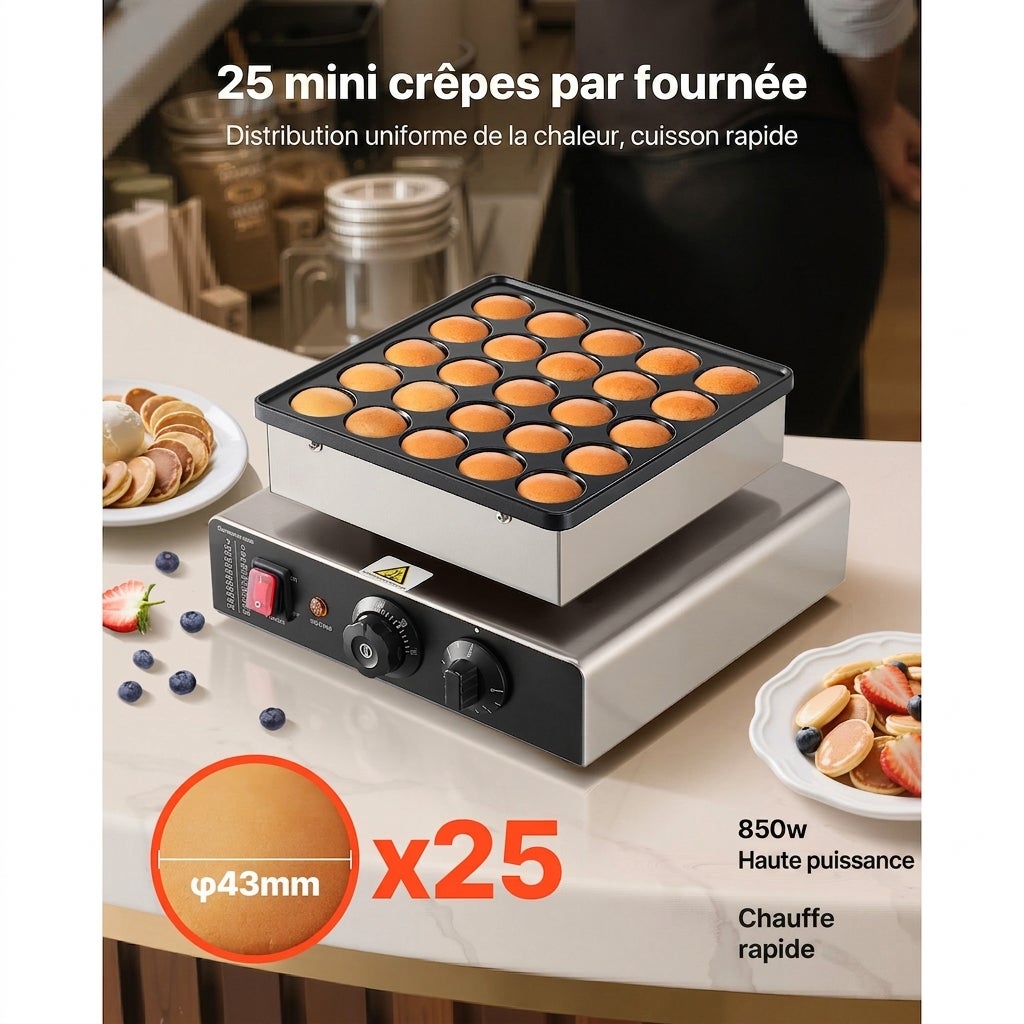 Maszynka do mini naleśników, grill do poffertjes ze stali nierdzewnej, gofrownica elektryczna z kontrolą temperatury do kuchni i restauracji