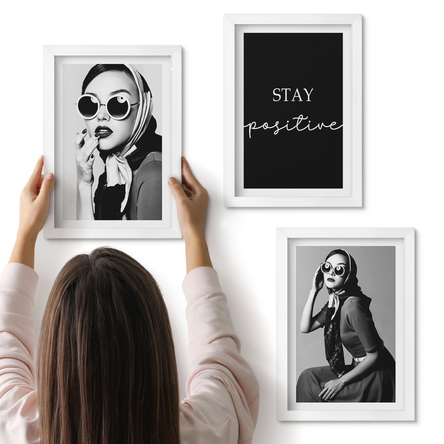 Galeria ścienna 3-częściowy komplet obrazów w białych ramach - Stylowe portrety kobiet w okularach przeciwsłonecznych - ArtPrintCave