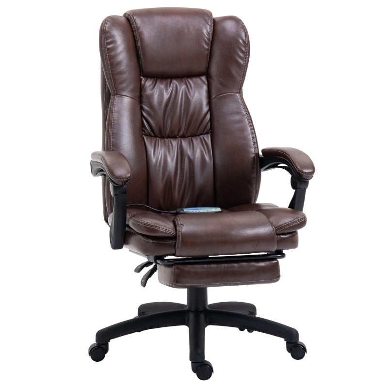 Fotel obrotowy regulowany z podnóżkiem, 68,5x68,5x113-121cm, zagłówkiem, funkcją masażu, imitacja skóry, brązowy