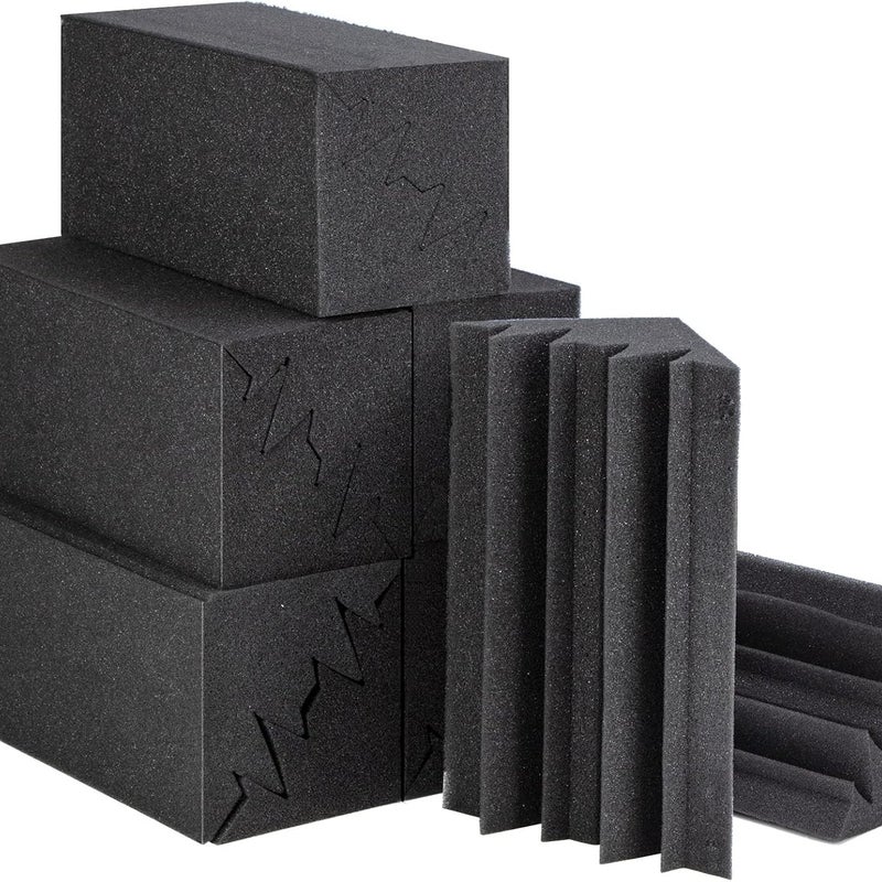 (12 x 12 x 24 cm) Zestaw 12 paneli z pianki akustycznej Bass Trap, arkusze dźwiękochłonne o wysokiej gęstości redukujące hałas i echo w pomieszczeniac