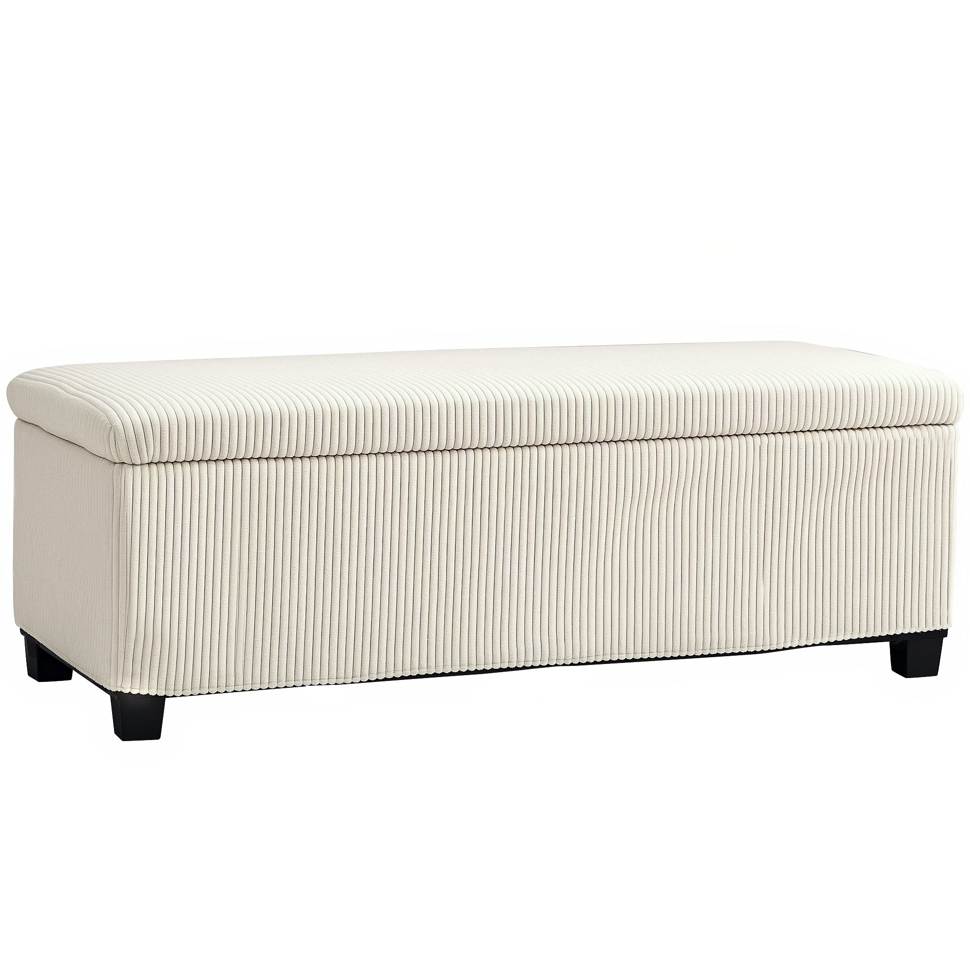 Ławka ze schowkiem, pojemność 84 l, 112 x 42 x 40 cm, tapicerowana sztruksem, stopa łóżka do salonu lub sypialni, beżowa